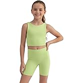 WELAKEN Girls 2 Piece Athletic Outfit Kids Yoga Crop Tank Top and Biker Shorts Set