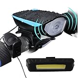 Bike Light, Arespark Super Bright Waterproof Bicycle Light, 550 LM USB Rechargeable Front and Rear Bike Light Set, with 120 DB Loud Horn, 1200mah Lithium Battery, 3 Light Mode Options