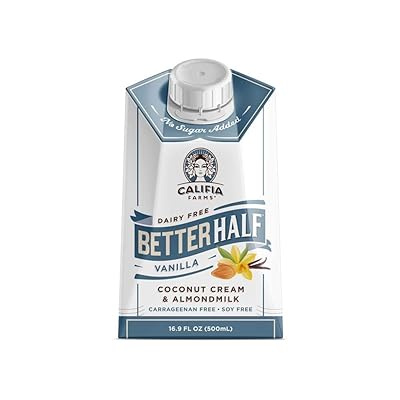 Califia Farms - Vanilla Better Half Coffee Creamer, 16.9 Oz (Pack of 6) | Half and Half | Coconut Cream and Almond Milk | Non Dairy | Plant Based | Vegan | Keto| Sugar Free | Zero Carb | Shelf Stable