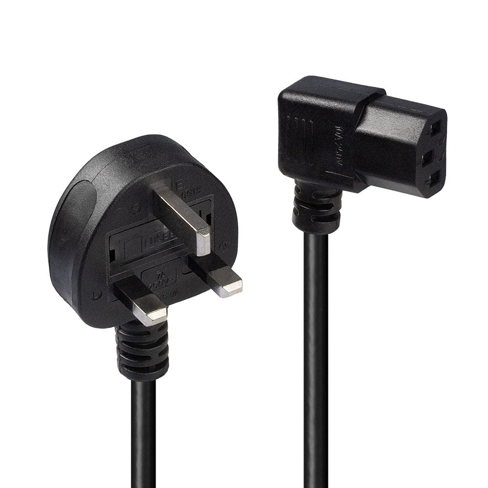 Lindy 1m UK Mains 3 Pin Plug to IEC C13 Right Angled Power Cable, Black
