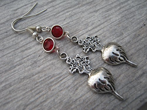Beet Birthstone Earrings, Personalized Radish Vegetable Earrings, Veggies Charm Earrings, Foodie Jewelry Gift