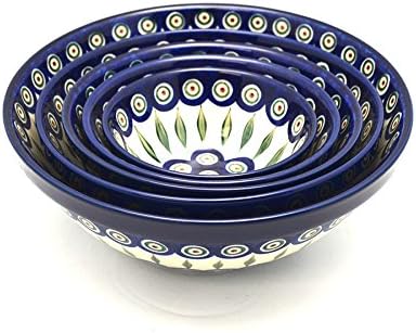 Amazon Com Polish Pottery Nesting Bowl Set Peacock Serving Bowls