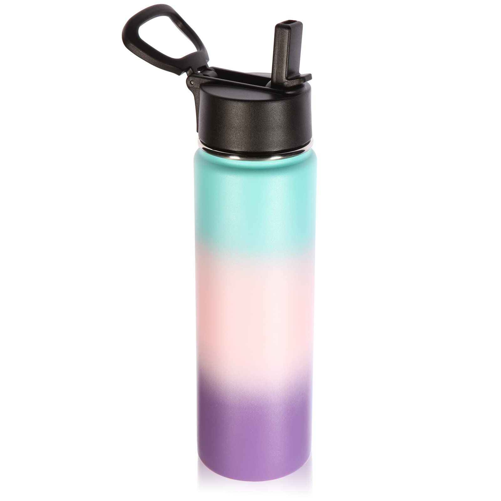 Volhoply 660ml Insulated Water Bottles with Straw Lid, Stainless Steel Sports Bottle with Handle, Double Walled Vacuum Metal Travel Water Tumbler, Reusable Water Flask for School(Gradient Color,1 Set)