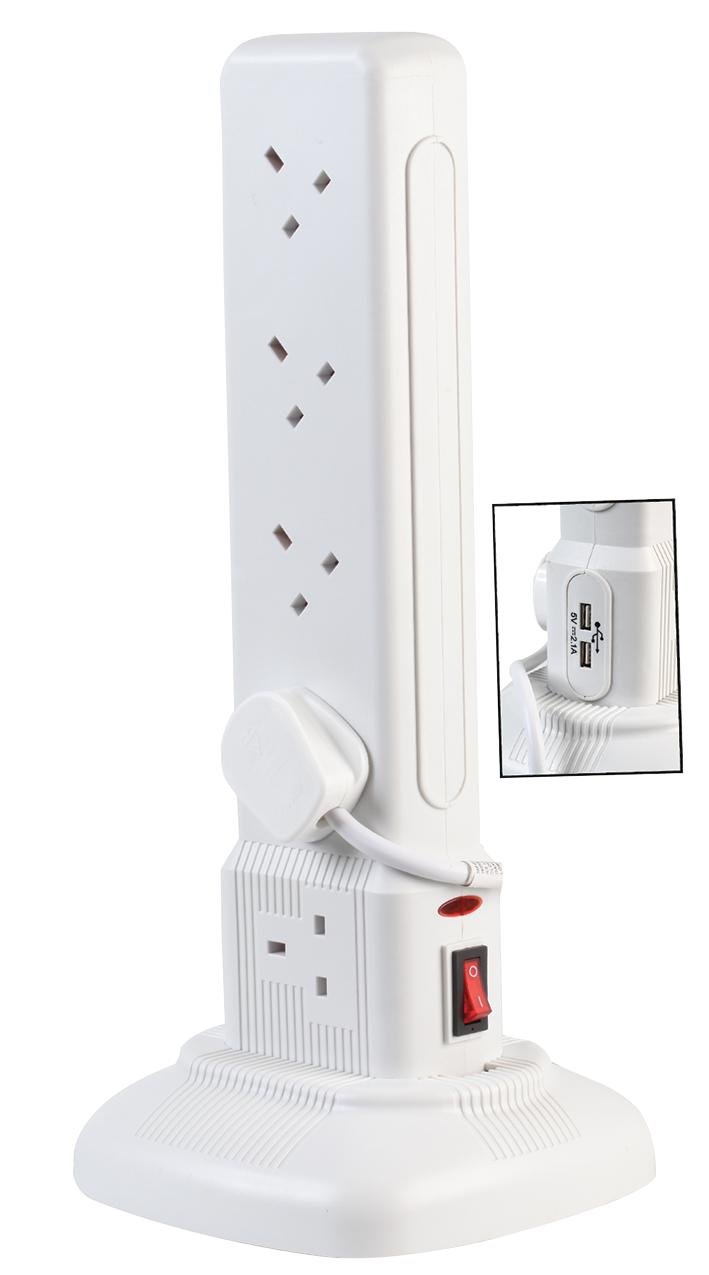 Pro Elec PELB1876 10 Gang Switched Tower Extension Lead with USB 2m, White