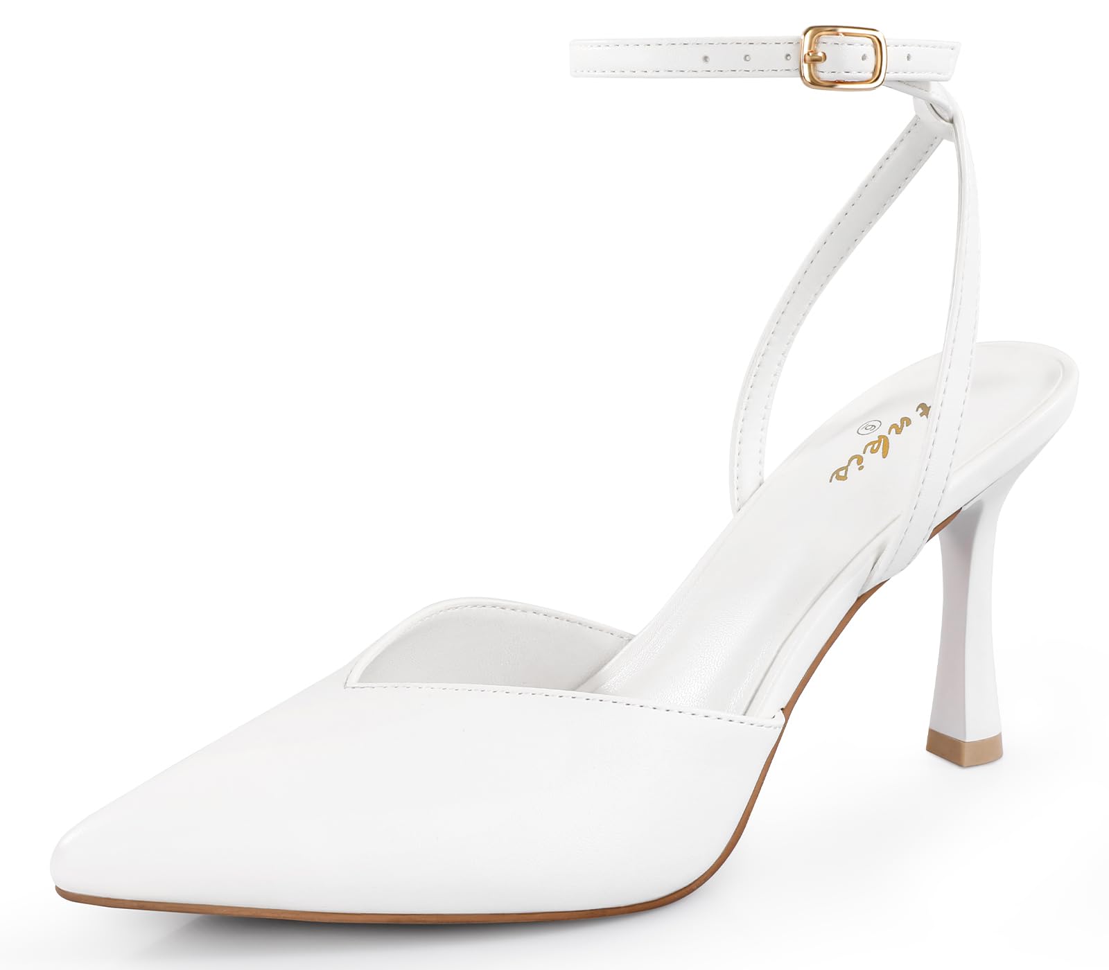 Photo 1 of Ankis Closed Toe Heels for Women Ankle Strap Pumps 3.54in Sexy Pointed Kitten Heels for Stiletto Party Wedding Dress Shoes