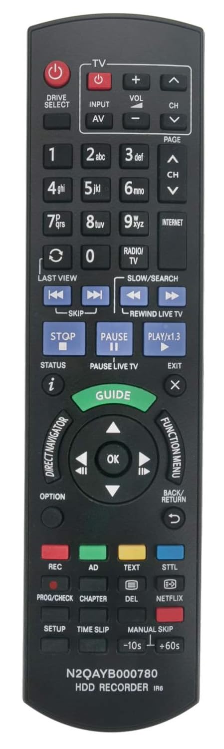 N2QAYB000780 Universal Remote Control Compatible for Panasonic N2QAYB000764 DMR-HW120 DMR-HW220 DMR-HWT130 DMRHWT130 DMR-HWT230 DMR-HWT230EB DMR-PWT420 DMR-PWT520 DMR-PWT530 DMR-PWT635 HDD Controller