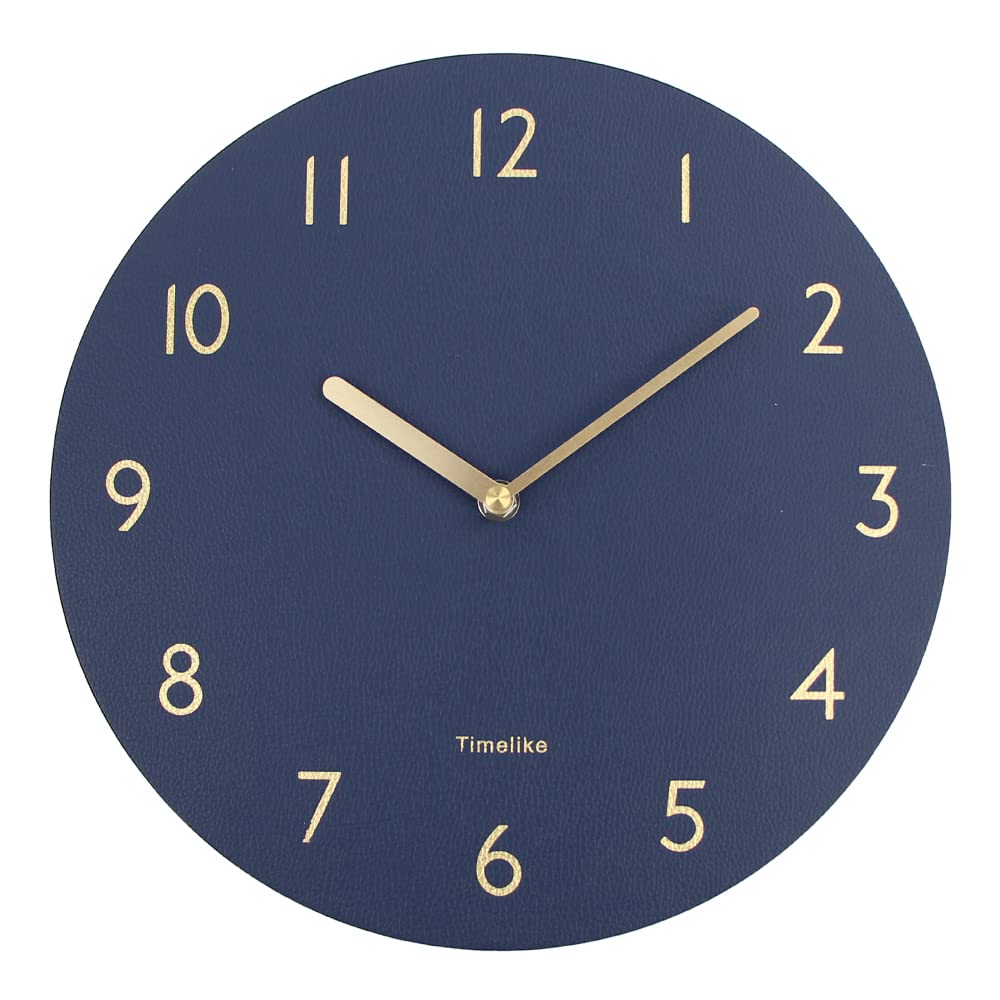 Timelike Silent & Non-Ticking Wall Clock PU Leather Decorative Wall Clock Round 12" (Retro Leather - Navy)