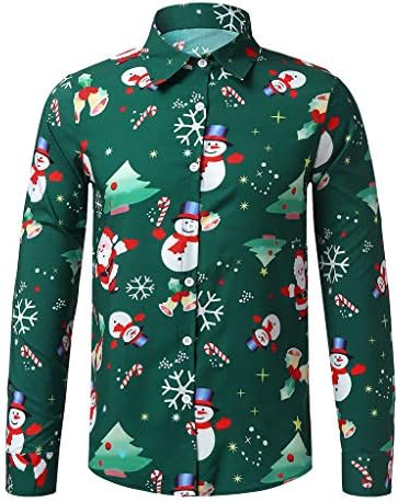 Holywin Men Casual Snowflakes Santa Candy Printed Christmas Long Sleeve Shirt Top Blouse