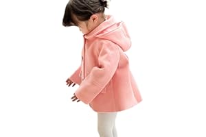 rrhss Baby Girls Button Formal Coat Toddler Kids Hooded Woolen Jacket Fall Winter Outwear