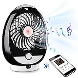 Qoosea Bluetooth Speaker Fan USB Desk Fan (3-Speed) Personal Handheld Fan Table Fan Battery Operated Fan Rechargeable Mini Quiet Small Fan Support TF 64GB with integrated Bluetooth Speaker(Black)
