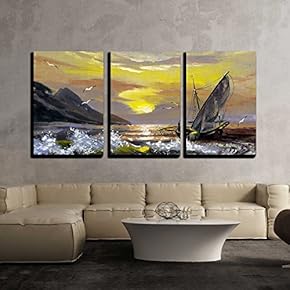 Sailing Boat in Waves on a Decline x3 Panels