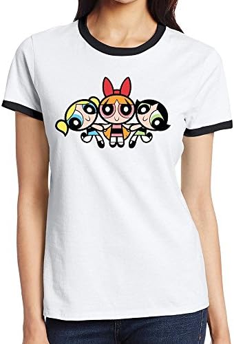 USWL Powerpuff Girls CONTRAST COLOR Women T-Shirt 100% Cotton Arts Crafts&Sewing Clothing Tshirt Ladies Slim Fit Black X-Large