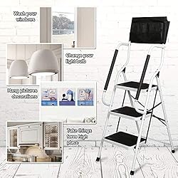 Usinso 3 Step Ladder Tool Ladder Folding Portable