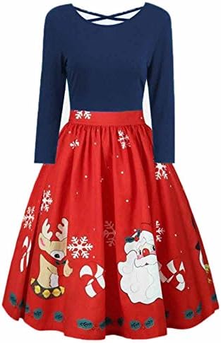 SUJING Fashion Womens Plus Size Christmas Print Criss Cross Gown Evening Party Dress XL-5XL