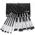 amoore 10 Pcs Makeup Brush Set with Case Makeup Brushes with Cosmetic Pouch Foundation Brush Powder Brush for Blush Eyeshadow Eyelash Eyebrow and Lip (10 Pcs, Black)