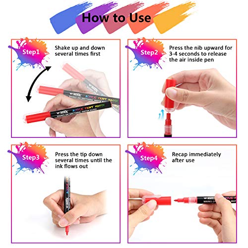 Stylos à peinture acrylique 18 couleurs Marqueurs à base d\'eau pour la pierre, la céramique, le verre, le bois, la toile, 0.7mm Pointe fine pour la peinture rupestre ou les projets de bricolage