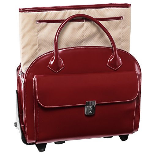 Mcklein USA 94366 Glen Ellyn, 15.4" Leather Detachable Wheeled Case, One Size, Red