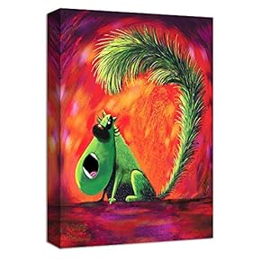 Canvas Wall Art Green Monster Cat with Big Tail Painting Artwork for Home Prints Framed for Kids - 12x18 inches