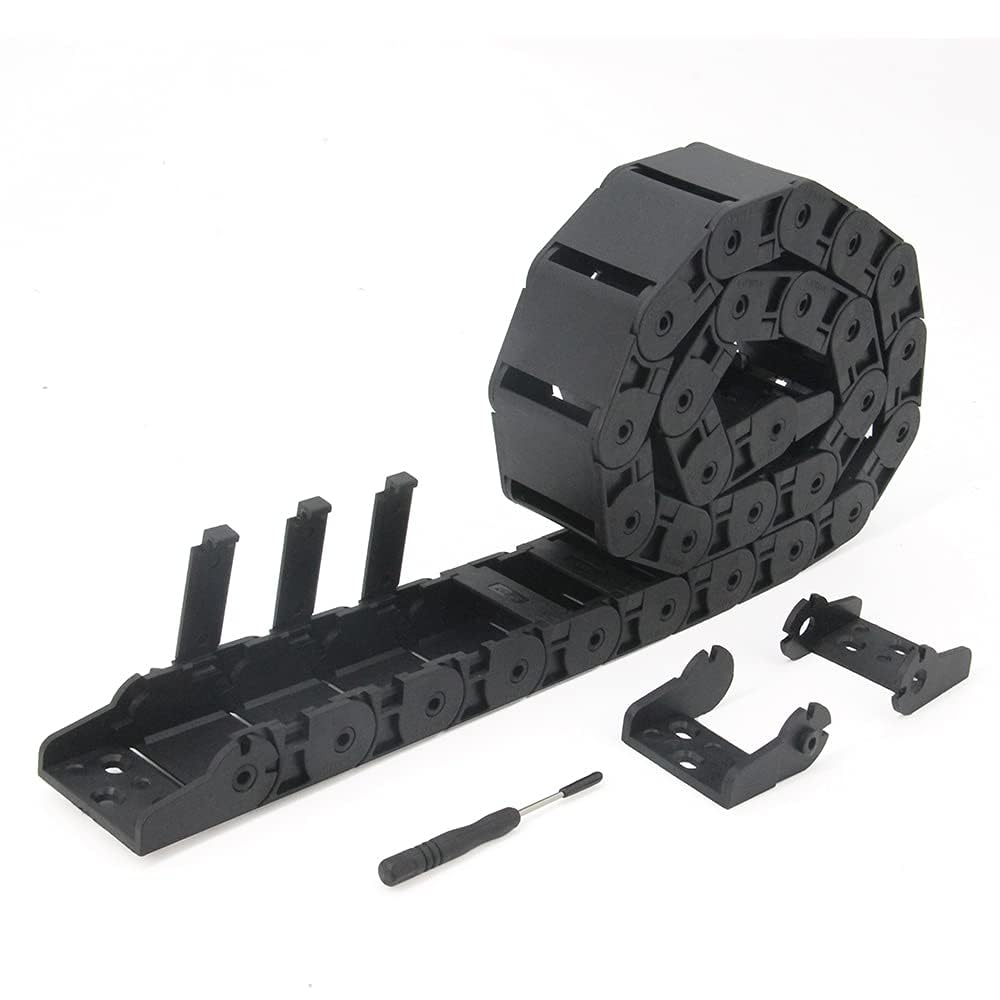 Zeberoxyz 18x37mm Drag Chain Length 1Meter Inside Open Type Black Plastic Flexible Cable Carrier R28 with 1Kit End Connectors (18mmx37mm-Inside Open) — image 1