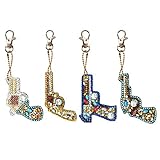 Matefield DIY Diamond Painting Keychain 4pcs Gun 5D Keyrings Special Shape Diamond Painting Pendant for Art Craft Key Ring Phone Charm Bag Decor