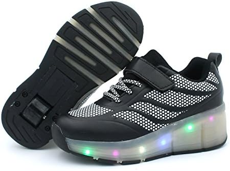 Orethyia Kids Roller Skates LED Light Up Sneaker Wheel Luminous Shoes Boys Girls Athletic PU Velcro Lace Up by (4, Black)