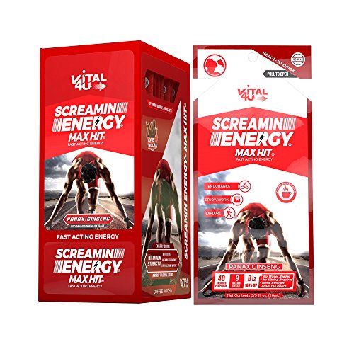 Screamin Energy Max Hit - Maximum Strength Energy Shot with Korean Panax Ginseng, Caffeine and B Vitamins - Coffee Mocha Flavor, 24 Count