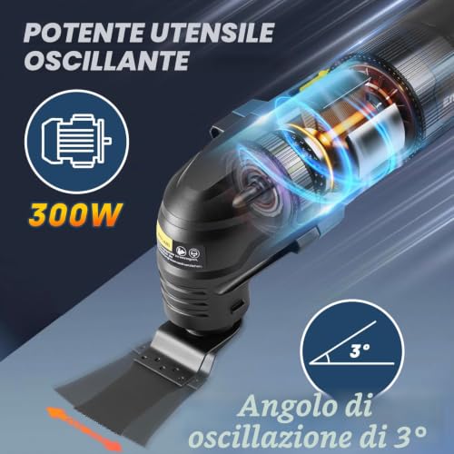 Enventor 300W Oscillating Multifunction Tool 15000-22000 OPM 6 Speed Variable Oscillating Angle 3° Auxiliary Handle with 17 Accessories for Cutting, Sanding and Scraping