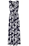 Zattcas Womens V Neck Sleeveless Empire Waist Floral Maxi Dress (Large, Navy)