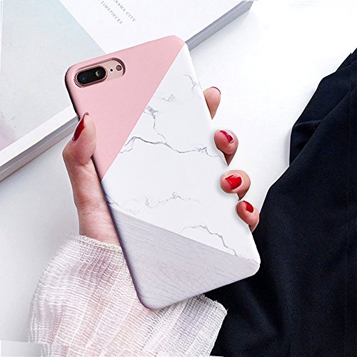 J.west iPhone 8 Plus Case, iPhone 7 Plus Case, Marble Design Pink Geometric Anti-Scratch &Fingerprint Shock Proof Thin Non Slip Matte Back Hard Protective Cover for Apple iPhone 7 Plus / iPhone 8 Plus