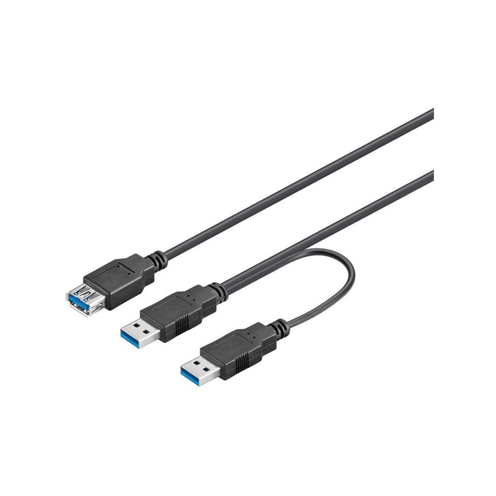 Goobay 95749 USB 3.0 Dual Power Superspeed Cable, Black, 0.3m Length