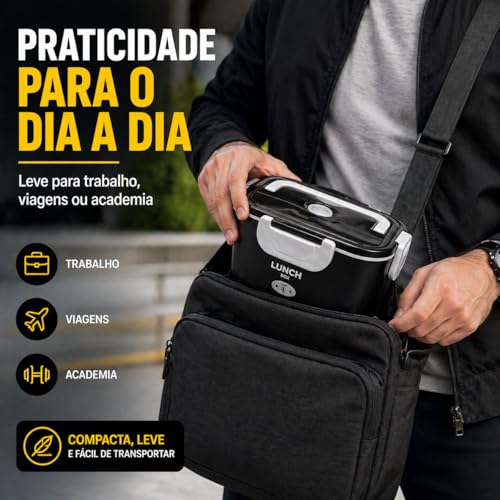 Marmita Elétrica Portátil 1,5L Bivolt e Veicular 12V | Divisórias internas, tampa vedada, térmica, trabalho, viagens, livre de BPA, refeições aquecidas