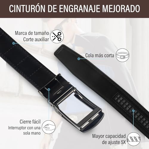 LEMONSEA Cinturones Hombre, 2 Piezas Cinturón Hombre Cuero, Cinto Hombre con Hebilla Automática Ajustable, Cinturones Hombre Piel para Traje, Estilo Casual y Vaqueros, con 2 Llavero (Negro & Marrón)