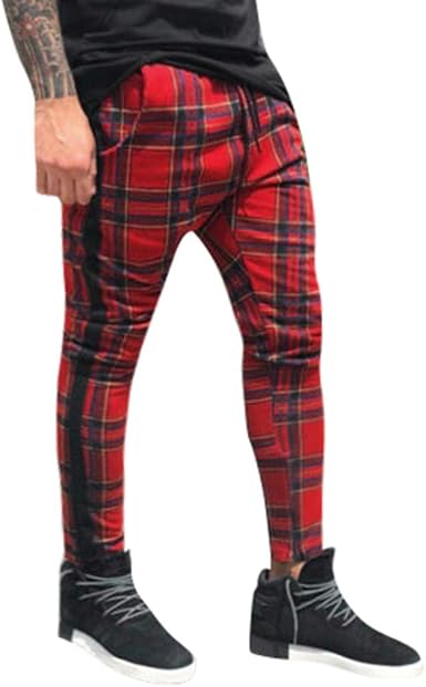 red plaid track pants mens