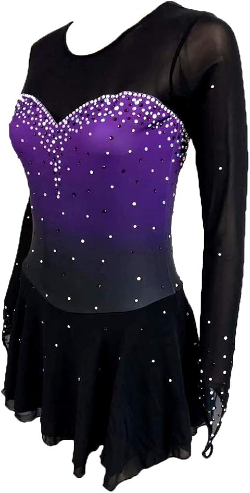 Figure Skating Costumes Children Purple Gradient Girls Ice Skating Dress for Competition: Clothing