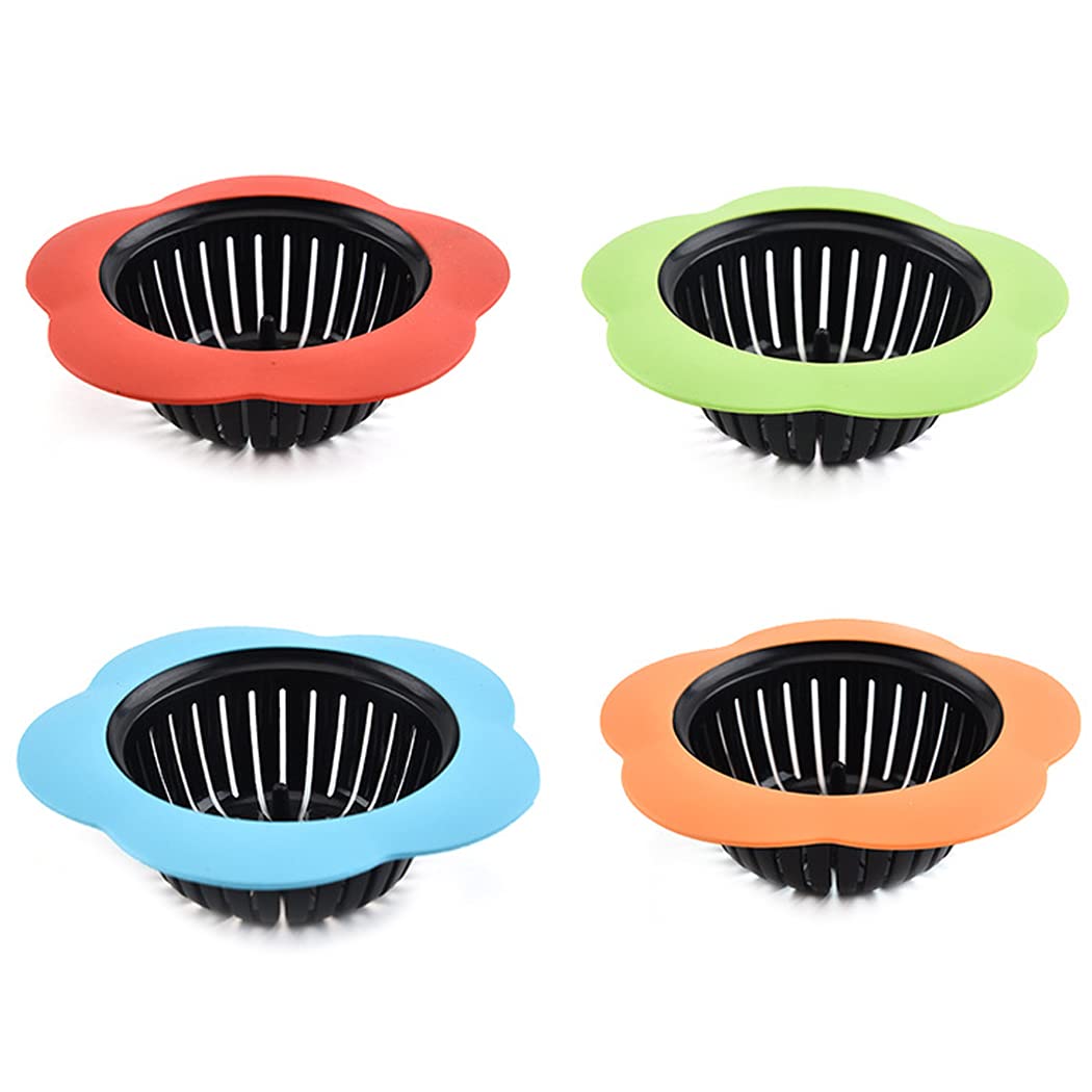 Hoshen Flower Shaped 4-Color Kitchen Sink Sewer Filter, Bathroom Sewer Floor Drain, Sink Anti-Clogging Net to Prevent Clogging（4PCS）