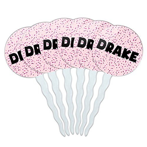 Drake Cupcake Picks Toppers Decoration Set of 6 - Pink Speckles