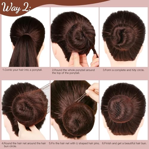 Odluzy 20 PCS Hair Nets Invisible and 40PCS U Shaped Hair Pins Set, 20 PCS 50cm for Bun Brown Elastic Edge Mesh and 40pcs Hair Bun Pins for Women, girls, Ballet Bun Maker Dance (Brown)