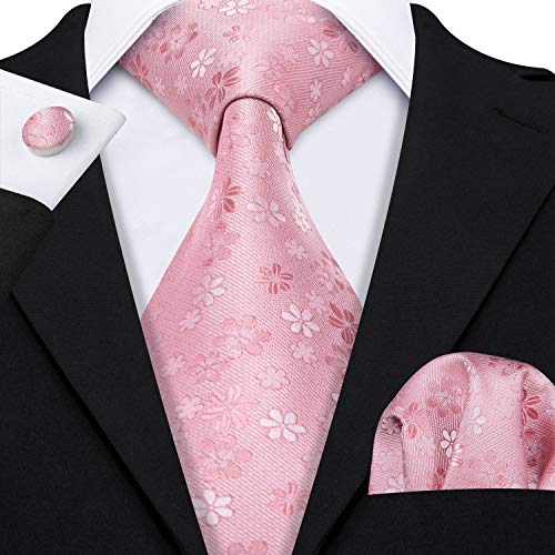 Pink Tie Set Wedding Party Tie Hanky Cufflinks Woven Silk Mens Neckties