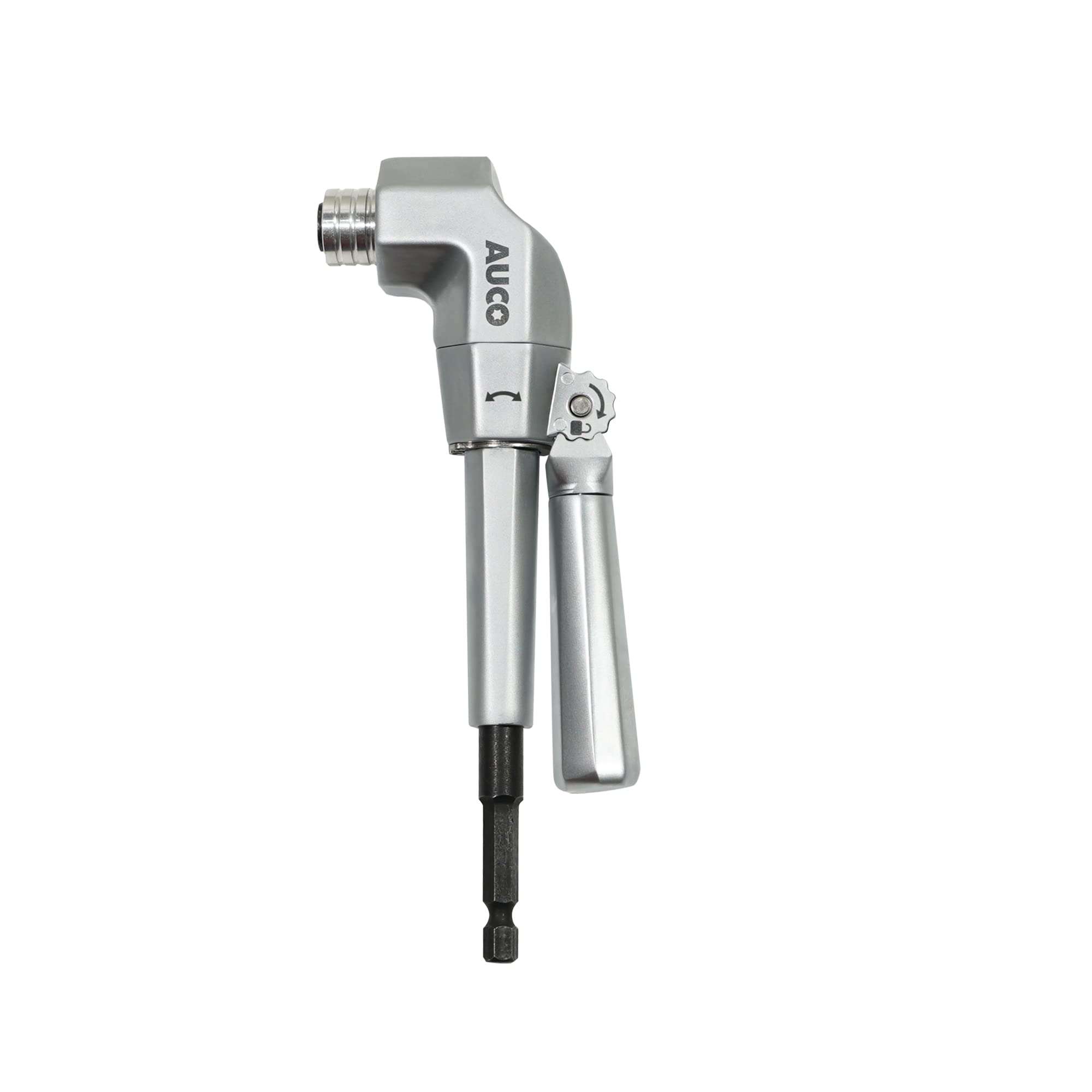 AUCO Durable Right Angle Drill Attachment, Adjustable Drill Adapter, Impact Fit, Max Torque 500 in-lbs (56.5 Nm), All Metal Body & Steel Gear, For Use with Cordless Drill and Impact Driver