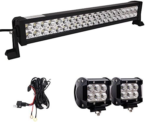 QDY 22‘’ 120W Combo LED Bar Offroad Waterproof Fog Light Bar with 2PCS 18W LED Work Pods and 12V 40A Universal Wiring Harness for Truck, Car, ATV, SUV, Jeep,Boat