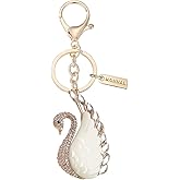 MONNEL Women's Zinc Alloy Metal Crystal Big Swan Charm Lobster Clasp Key Ring Keychain ZM10 (White)