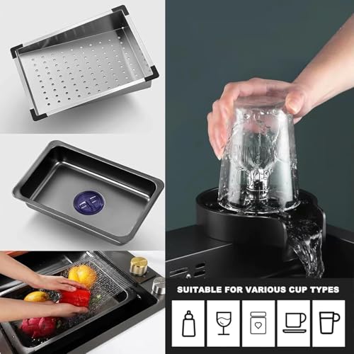 Stainless Steel Waterfall Kitchen Sink – Single Bowl with Thermostat Switch & Handwheel, 80×46×22cm