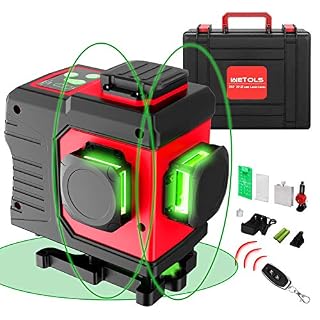 WETOLS 12 Lines Laser Level, 3×360° 3D Green Cross Line, Rechargeable Li-ion battery, Remote Controller, Switchable & Auto Self-Leveling, Three-Plane Leveling and Alignment, with Portable Toolbox