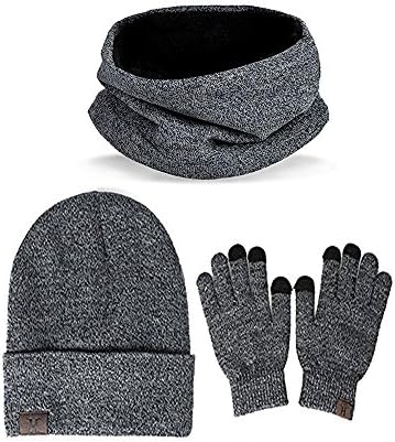 WOWENWO Hat Scarf Touch Screen Gloves Unisex Winter Warm Knitted Set for Men Women