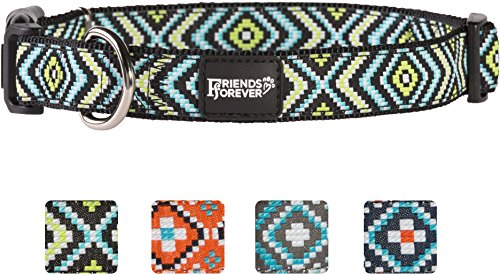 Friends Forever Dog Collar for Dogs – Fashion Woven Square Pattern Cute Puppy Collar, Green Medium 14-20″