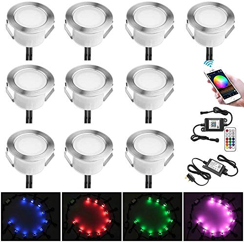 10er RGB LED Bodeneinbauleuchten Aussen WIFI DC12V Ø45mm IP67 Wasserdicht Einbauspots LED Terrasse Einbaustrahler…