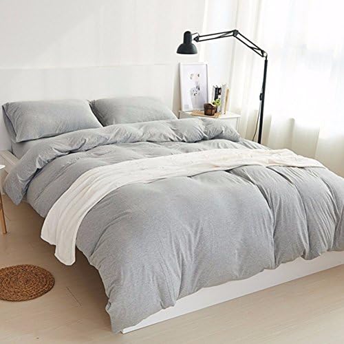 MisDress Jersey Knit Cotton Home Bedding Duvet Cover Sets Solid Comforter Cover and Pillow Shams Soft Comfy Grey Queen Size