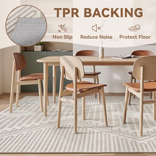 Area Rug for Living Room Rug 5x7 High Low Textured Jacquard Tufted Boho Geometric Washable Bedroom Rug Carpet for Dining Room Nursery Non Slip Beige