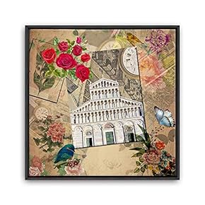 Framed Canvas Wall Art Retro Flowers and Birds Canvas Prints Home Artwork Decoration for Living Room,Bedroom - 16x16 inches