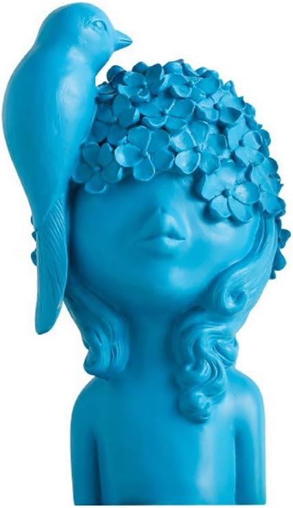 Statues Sculpture Figurines statuettes,Creative Abstract Resin blue Flower Girl With Bird character Figurines Collectible,Home Crafts desktop Art Décor Statuettes For Living Room Office Indoor Home